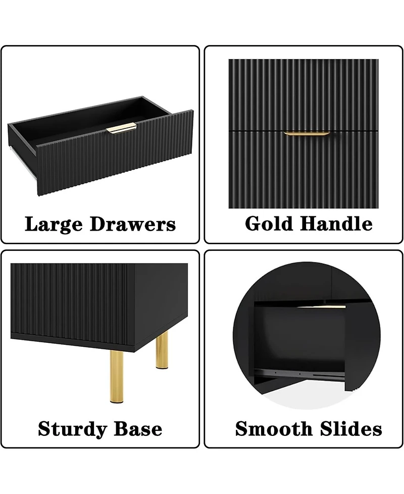 gaomon 5-Drawer Modern Black Dresser, Gold Handle, Large Wood Double Chest, Storage Organizer for Bedroom, Living Room, Entryway