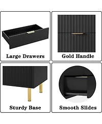 gaomon 5-Drawer Modern Black Dresser, Gold Handle, Large Wood Double Chest, Storage Organizer for Bedroom, Living Room, Entryway