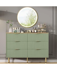 gaomon 6-Drawer Modern Fluted Wood Dresser with Gold Handle, Large Storage Organizer for Bedroom, Living Room, Hallway, Green