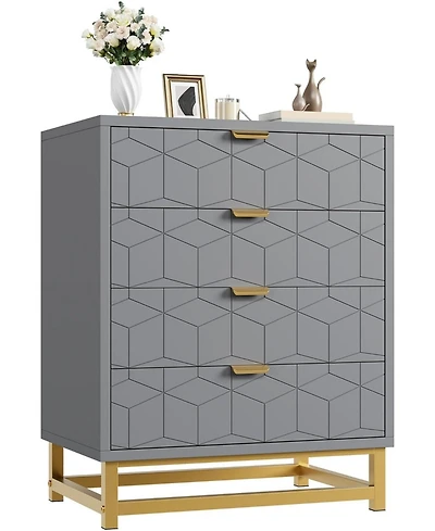 gaomon 4-Drawer Grey Bedroom Dresser with Metal Legs, Wide Storage Chest Organizer for Living Room, Hallway