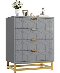 gaomon 4-Drawer Grey Bedroom Dresser with Metal Legs, Wide Storage Chest Organizer for Living Room, Hallway