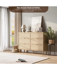 gaomon Rattan 6 Drawer Dresser for Bedroom, Large Double Dresser with Deep Drawers, Modern Chest Organizer