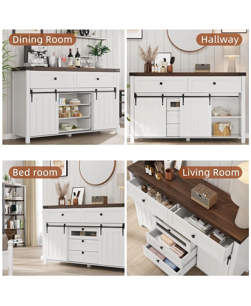 gaomon Kitchen Sideboard with Sliding Barn Doors, 5 Drawers, 0.98" Thick Top Plate, Storage Cabinet