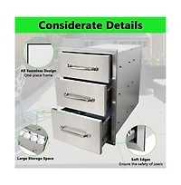 gaomon 14x20.5x23 Inch Outdoor Kitchen Drawer, 3-Layer Stainless Steel, Enclosed Built-In Bbq Access Drawer, Bbq Island