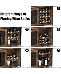gaomon Farmhouse Wine Bar Cabinet with Detachable Wine Rack, Glass Holder, Mesh Door, Adjustable Feet, Living Room