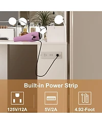 gaomon White Corner Vanity Set, Small Makeup Table with Upholstered Stool, Compact Bedroom Dressing Table