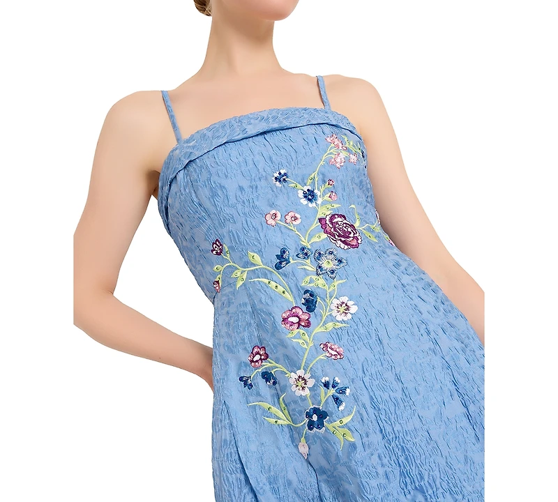 Tahari Asl Women's Zipper Floral Embroidered Midi Dress