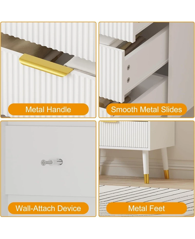 gaomon 5-Drawer Polished Metal Dresser, Metal Handles & Legs, Space-Saving Bedroom, Living Room, Hallway Cabinet, White