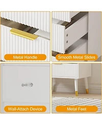 gaomon 5-Drawer Polished Metal Dresser, Metal Handles & Legs, Space-Saving Bedroom, Living Room, Hallway Cabinet, White