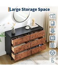 gaomon 6 Drawer Modern Dresser, Space-Saving Narrow Wood Chest with Curved Profile, Vintage Handles, Bedroom, Entryway