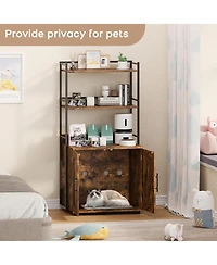 gaomon 48.5" Tall Cat Litter Box Enclosure, 3 Shelf Stylish Cat House Organizer, Brown, Space-Saving Design