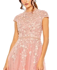 Mac Duggal Women's High Neck Cap Sleeve Embellished A Line Gown