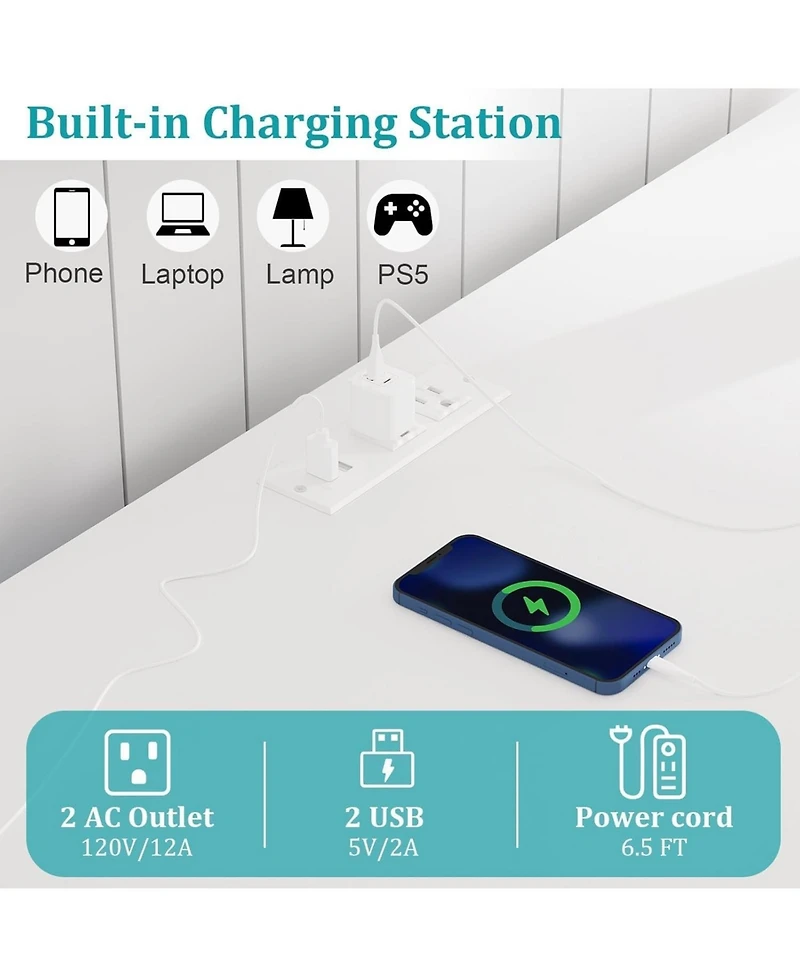 gaomon Rattan Sideboard Buffet Cabinet, 4 Doors 2 Drawers, Power Outlet, Led Lighting, Dining Room, Living Room