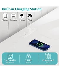 gaomon Rattan Sideboard Buffet Cabinet, 4 Doors 2 Drawers, Power Outlet, Led Lighting, Dining Room, Living Room