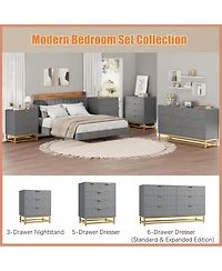 gaomon 47.2 Inch Grey 6-Drawer Modern Dresser, Wide Chest, Gold Metal Legs & Handles, Storage for Bedroom, Living Room, Hallway