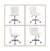 Yaheetech Modern Tufted Armless Desk Chair with Chrome-finish Metal Base, Rolling Wheels, Adjustable Seat Heigh