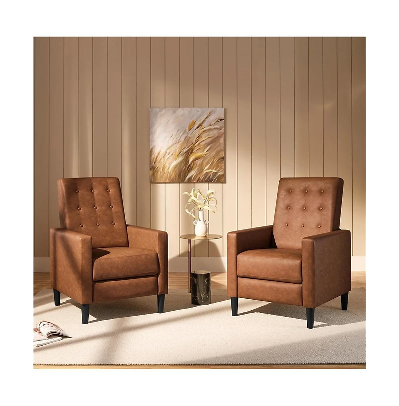 Yaheetech Mid-Century Tufted Upholstered Faux Leather Recliner Sofa with Adjustable Back & Footres Brown