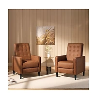 Yaheetech Mid-Century Tufted Upholstered Faux Leather Recliner Sofa with Adjustable Back & Footres Brown