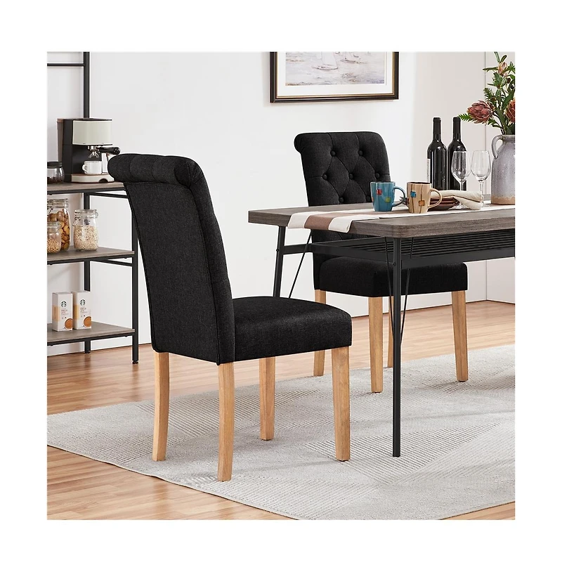 Yaheetech 2PCS High Dark Gray Classic Fabric Upholstered Pu Leather Dining Chair