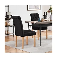 Yaheetech 2PCS High Dark Gray Classic Fabric Upholstered Pu Leather Dining Chair