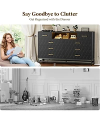 gaomon 8-Drawer Minimalist White Dresser with Led & Power Outlet, 55" Tv Stand, Deep Storage Cabinet