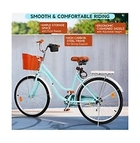 Artudatech 24-Inch Leisure Cruiser Bike with Low Step Frame, Passenger Seat & Removable Footrests