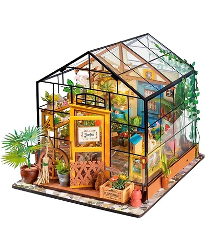 Robotime Book Nook Kit Diy Miniature House Kit, 3D Wooden Puzzle Cathy's Greenhouse, Bookend Bookshelf Insert, Diorama Kit Christmas Birthday Gift