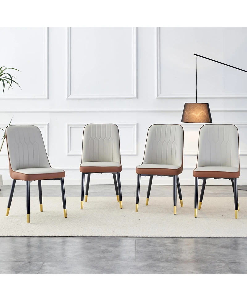 Streamdale Furniture Modern Light Gray/Brown Pu Leather Dining Chair - Set of 4
