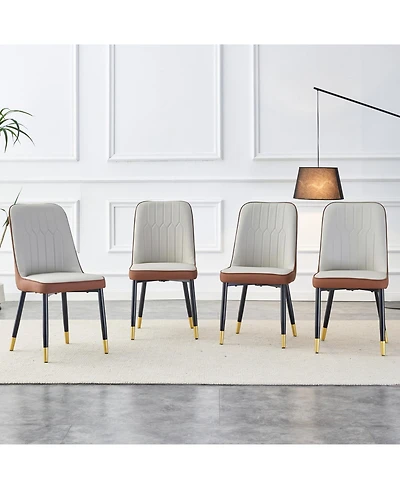 Streamdale Furniture Modern Light Gray/Brown Pu Leather Dining Chair - Set of 4
