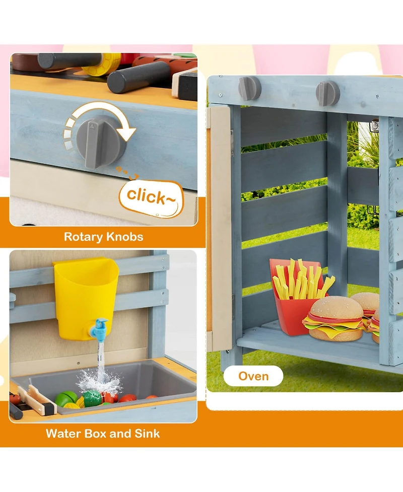 Costway 2-in-1 Wooden Outdoor Mud Kitchen and Grocery Store Play Kitchen with Sink