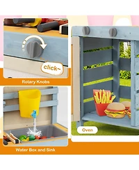 Costway 2-in-1 Wooden Outdoor Mud Kitchen and Grocery Store Play Kitchen with Sink