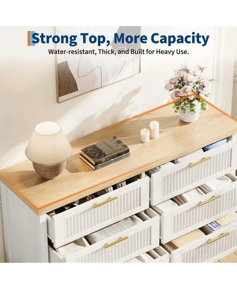 gaomon 6-Drawer Modern Fluted Dresser Bedroom Chest, Fluted Drawers with Metal Handle, Large Storage Cabinet