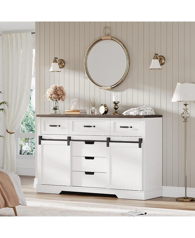 gaomon 6-Drawer, Sliding Barn Doors, Rustic Wood Chest Tv Stand Farmhouse Dresser