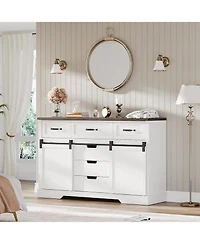 gaomon 6-Drawer, Sliding Barn Doors, Rustic Wood Chest Tv Stand Farmhouse Dresser