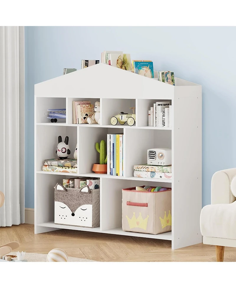 gaomon 9-Cubby Children's Bookshelf, Toy Organizer, White Wooden Bookcase, Nursery, Playroom, Kids Room