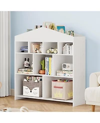 gaomon 9-Cubby Children's Bookshelf, Toy Organizer, White Wooden Bookcase, Nursery, Playroom, Kids Room