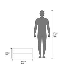 Fm Furniture Shoe Rack, 2 Open Shelves, Low Horizontal Design, Freestanding Unit, Bedroom Use, White