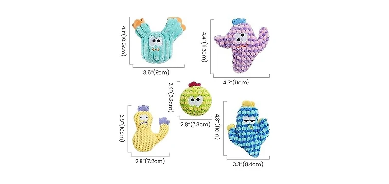 Nocciola 5 Pack Cactus Catnip Toys, 100% Organic Catnip Toys for Indoor Cats, Interactive Plush Chew Fun Without Cotton,