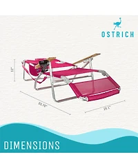 Ostrich Original 3N1 Lightweight Outdoor Beach Lounge Chair with Footrest, Pink