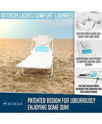 Ostrich Ladies Comfort Lounger, Foldable Beach Camping Pool Tanning Chair, White