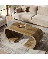 Tribesigns Farmhouse Coffee Table, 47" Heavy Duty C-Shaped Center Table with Curved Base, Rustic Brown