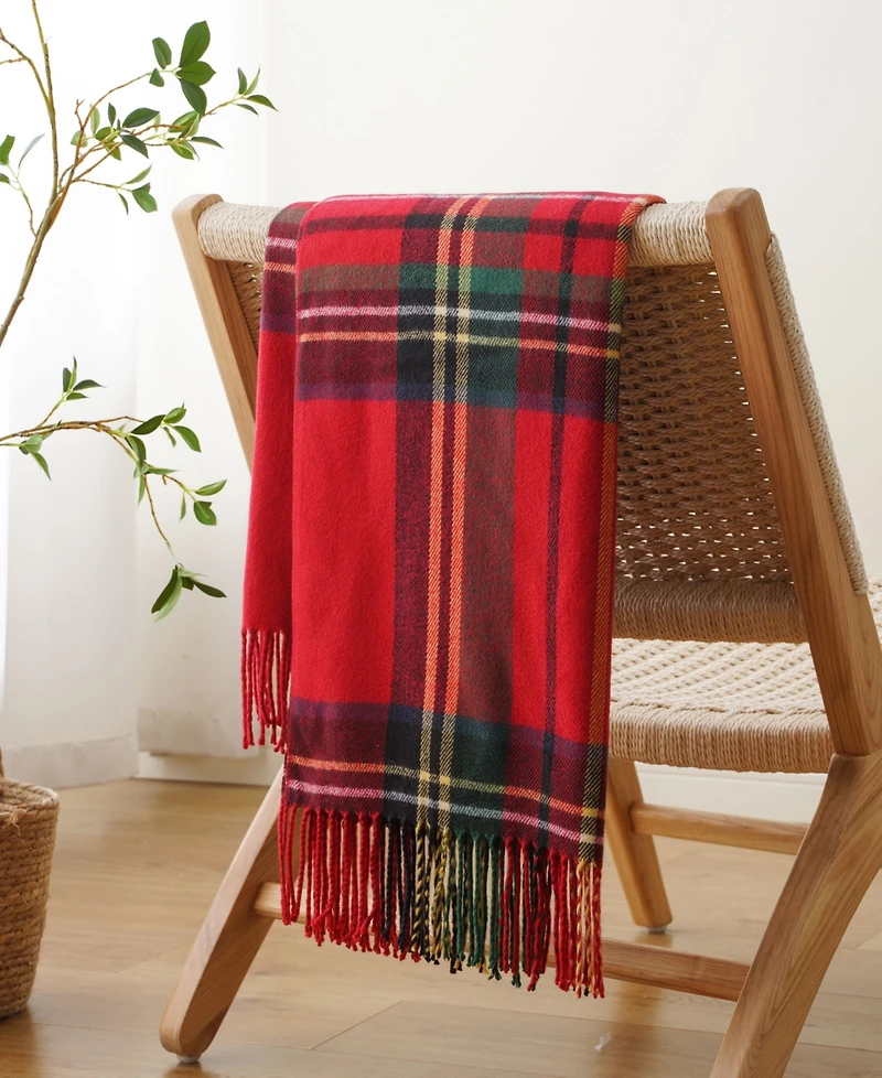 Happycare Textiles Yarn-Dyed Woven Plaid Fringe Throw, 60" x 50"