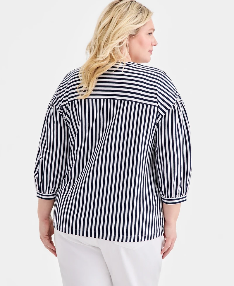 Style & Co Plus Printed 3/4-Puff-Sleeve Top