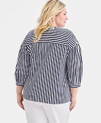 Style & Co Plus Printed 3/4-Puff-Sleeve Top