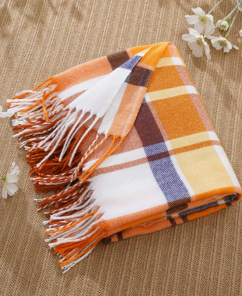 Happycare Textiles Yarn-Dyed Woven Plaid Fringe Throw, 60" x 50"