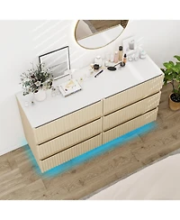 Streamdale Furniture Fluted 6-Drawer Double Dresser with Led
