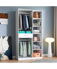Streamdale Furniture Freestanding Wardrobe Closet with Shelves Drawer & Hanging Rod