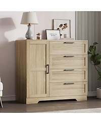 gaomon 4-Drawer Wood Modern Dresser with Wardrobe Closet and Hanging Rod