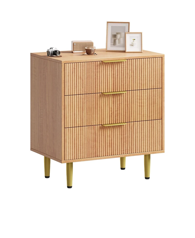 gaomon Modern Fluted Drawer Dresser Wood Chest of Drawers with Metal Handles and Legs