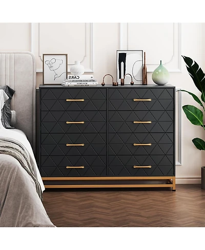 gaomon 8-Drawer Modern Wooden Dresser Tv Stand, Wide Chest of Drawers, Metal Handles, Living Room Entertainment Center